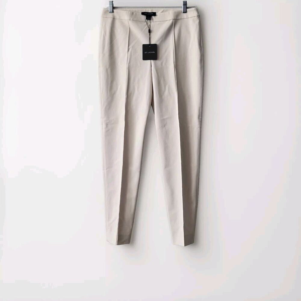 St John Legging Fit Pants Sz 8 Fine Stretch Twill Ankle Zip Cream